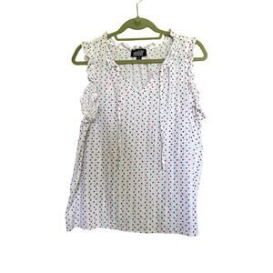 Feeling Festive Red Blue Polka Dot Ruffle Sleeveless Top M